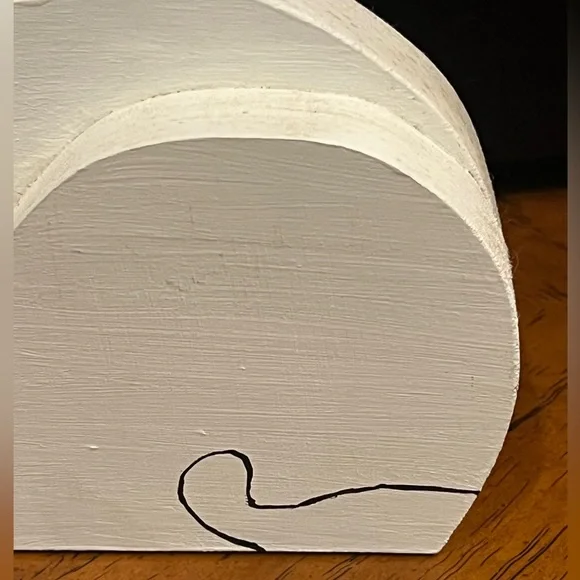 Vintage rustic handmade wooden White sitting Cat Decor. GUC! - Picture 3 of 7